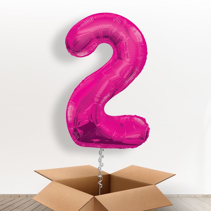 Big Pink Number 2 Balloon Number in a Box - Giant Number | Small Indoor Plants