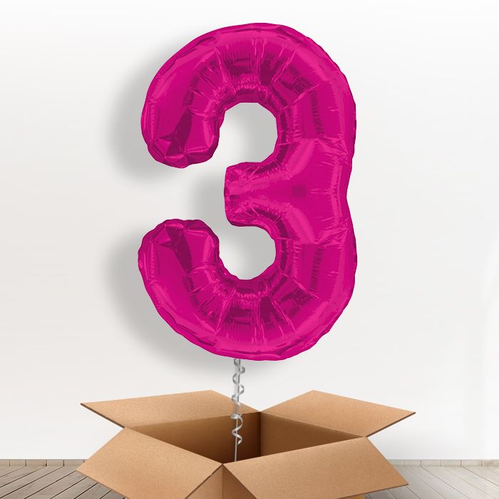 Big Pink Number 3 Balloon Number in a Box - Giant Number | Small Indoor Plants