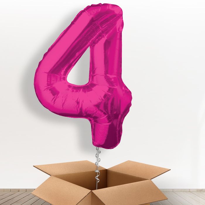 Big Pink Number 4 Balloon Number in a Box - Giant Number | Small Indoor Plants