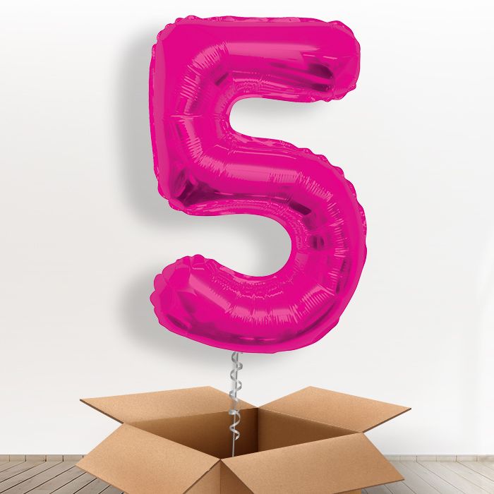Big Pink Number 5 Balloon Number in a Box - Giant Number | Small Indoor Plants