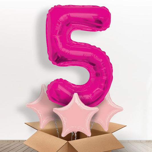 Big Pink Number 5 Balloon Number in a Box - Giant Number and 3 Balloons | Small Indoor Plants