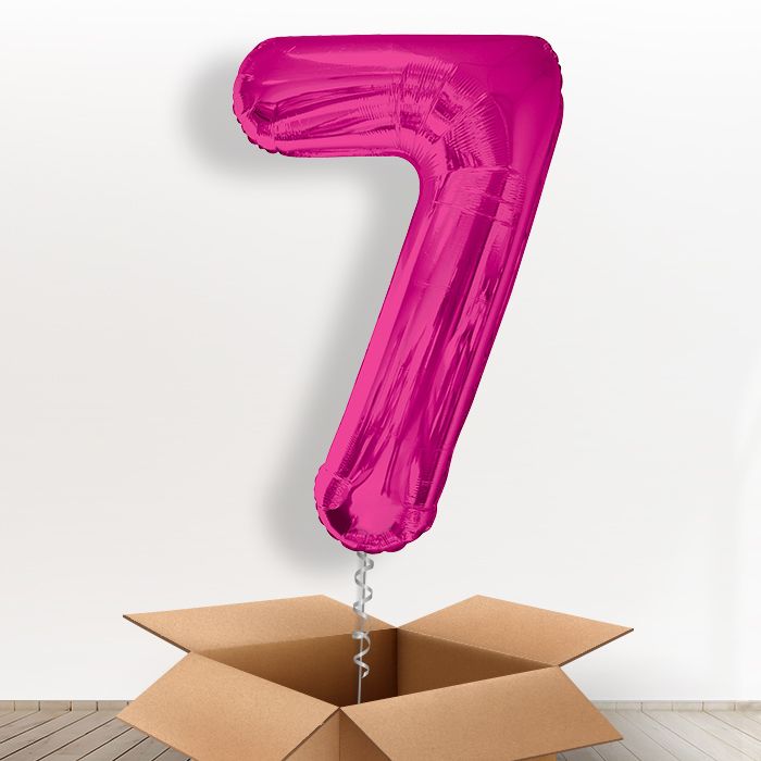Pink Giant Number 7 Balloon in a Box Gift - Giant Number | Small Indoor Plants