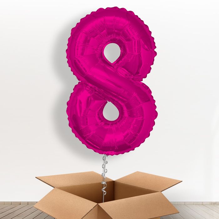 Pink Giant Number 8 Balloon in a Box Gift - Giant Number | Small Indoor Plants
