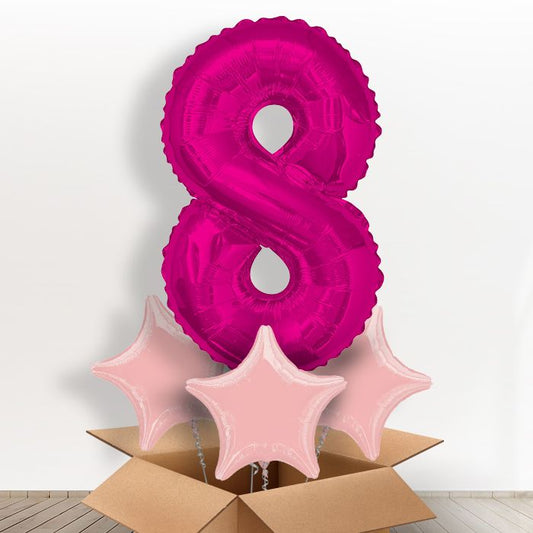 Pink Giant Number 8 Balloon in a Box Gift - Giant Number and 3 Balloons | Small Indoor Plants