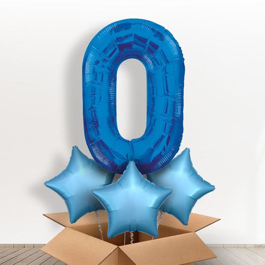 Big Blue Number 0 Balloon Number in a Box - Giant Number and 3 Balloons | Small Indoor Plants