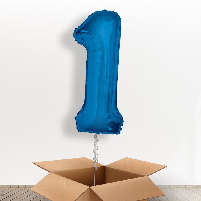 Blue Large Number 1 Balloon Inflated in a Box - Giant Number | Small Indoor Plants