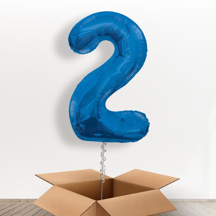 Big Blue Number 2 Balloon Inflated Number in a Box - Giant Number | Small Indoor Plants