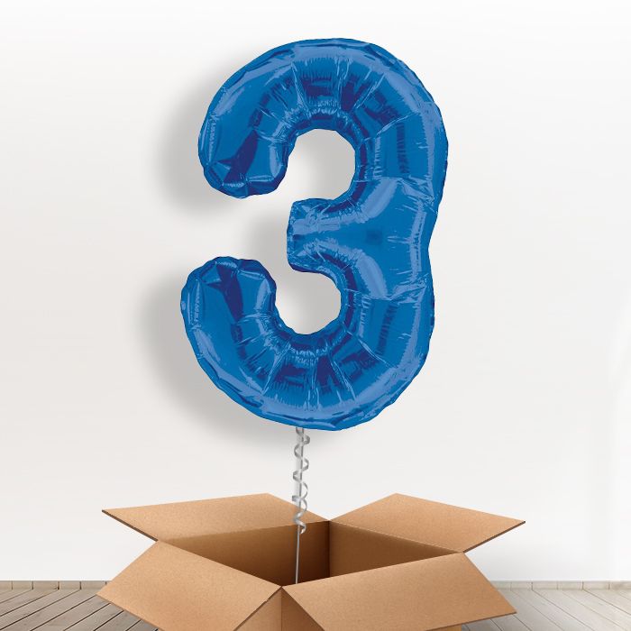 Big Blue Number 3 Balloon Inflated Number in a Box - Giant Number | Small Indoor Plants