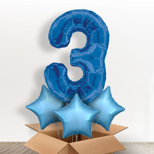 Big Blue Number 3 Balloon Inflated Number in a Box - Giant Number and 3 Balloons | Small Indoor Plants