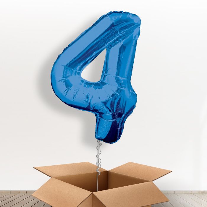 Big Blue Number 4 Balloon Inflated Number in a Box - Giant Number | Small Indoor Plants
