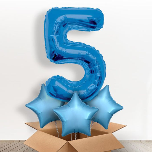 Big Blue Balloon Number 5 Inflated Number in a Box - Giant Number and 3 Balloons | Small Indoor Plants