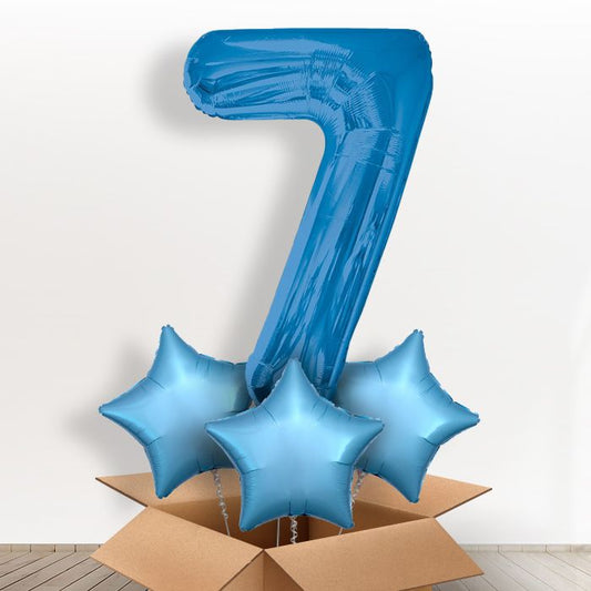 Blue Giant Number 7 Balloon in a Box Gift - Giant Number and 3 Balloons | Small Indoor Plants