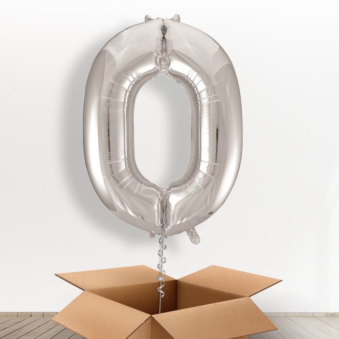 Big Silver Number 0 Balloon Number in a Box - Giant Number | Small Indoor Plants
