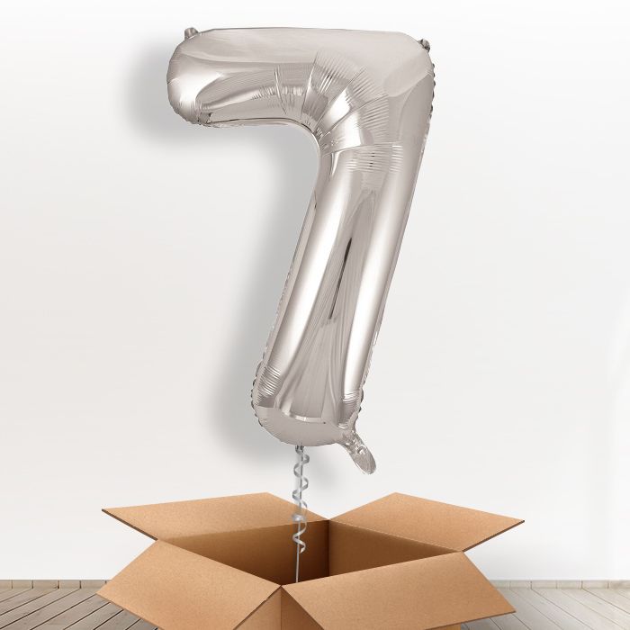 Silver Giant Number 7 Balloon in a Box Gift - Giant Number | Small Indoor Plants