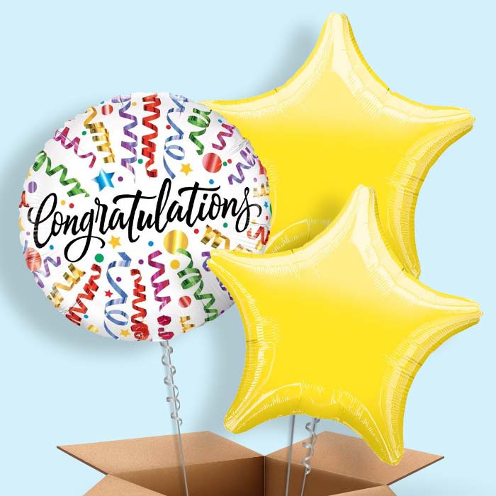 Streamers Congratulation 3 Balloon Bouquet in a Box