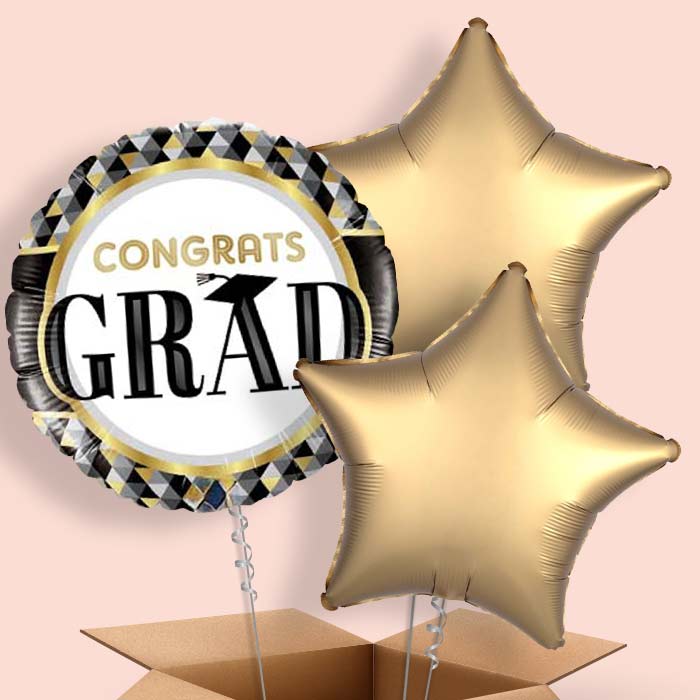 Black and Gold Graduation Helium Balloons Delivered