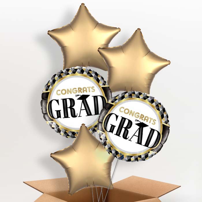 Black and Gold Graduation Helium Balloons Delivered