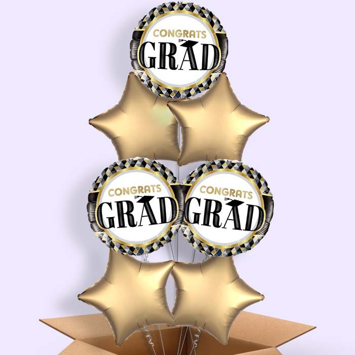 Black and Gold Graduation Helium Balloons Delivered