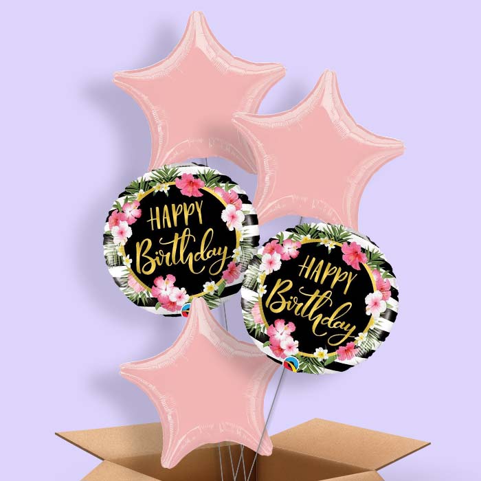 Floral Balloons in a Box - Tropical Happy Birthday - 5 Balloon | Small Indoor Plants