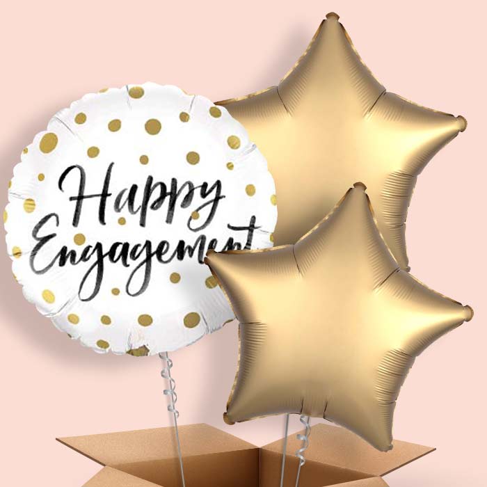 Happy Engagement Balloons in a Box (Gold Dots)