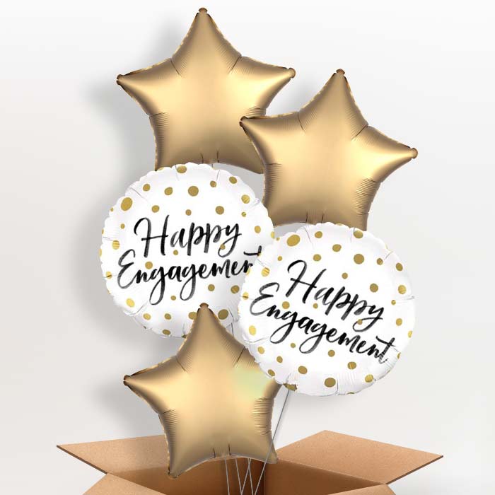 Happy Engagement Balloons in a Box (Gold Dots)