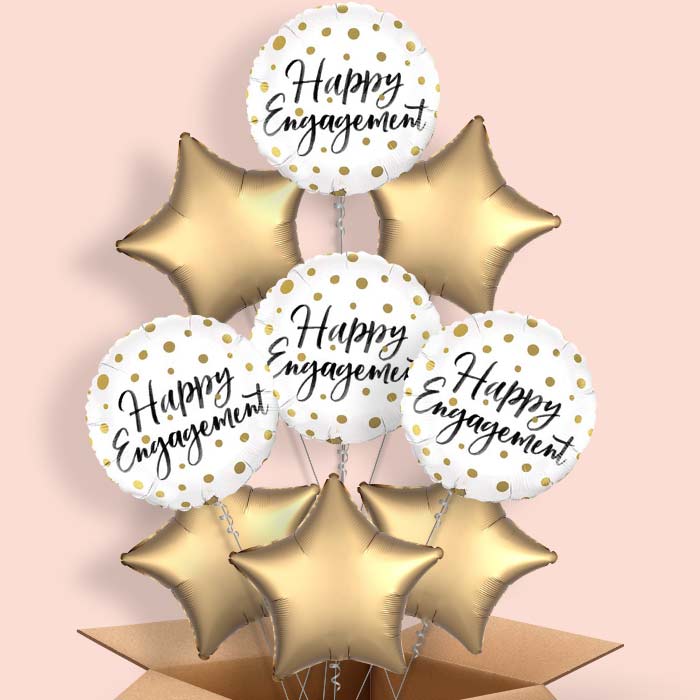 Happy Engagement Balloons in a Box (Gold Dots)