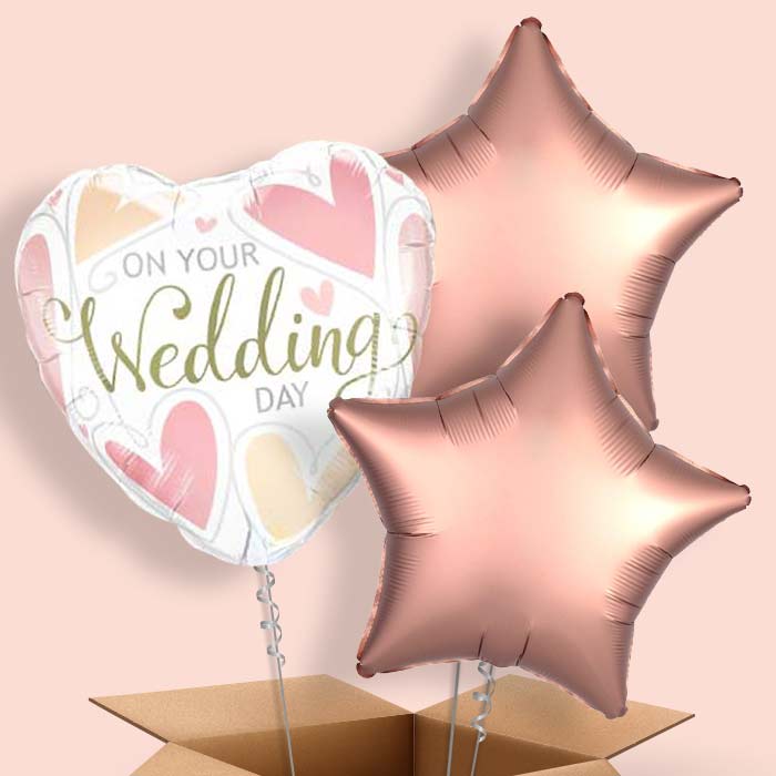 Wedding Day Balloons in a Box (Hearts) - 3 Balloon | Small Indoor Plants