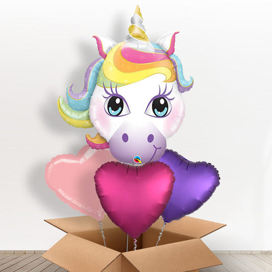 Large Unicorn Head Helium Balloon in a Box - With 3 Themed Balloons | Small Indoor Plants
