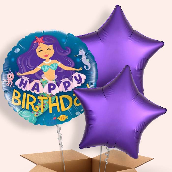 Happy Birthday Mermaid Helium Balloon in a Box - 3 Balloon | Small Indoor Plants