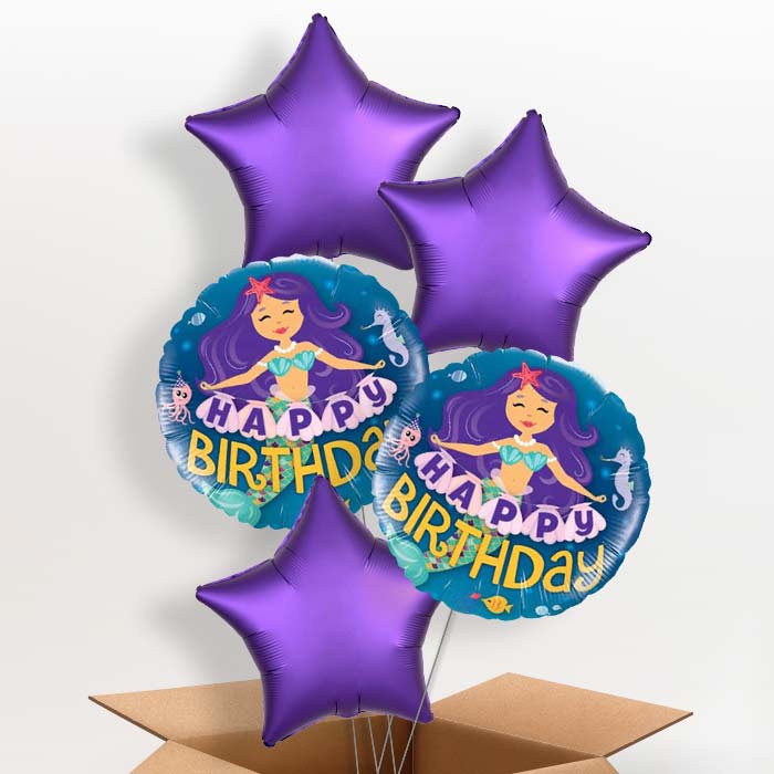 Happy Birthday Mermaid Helium Balloon in a Box - 5 Balloon | Small Indoor Plants