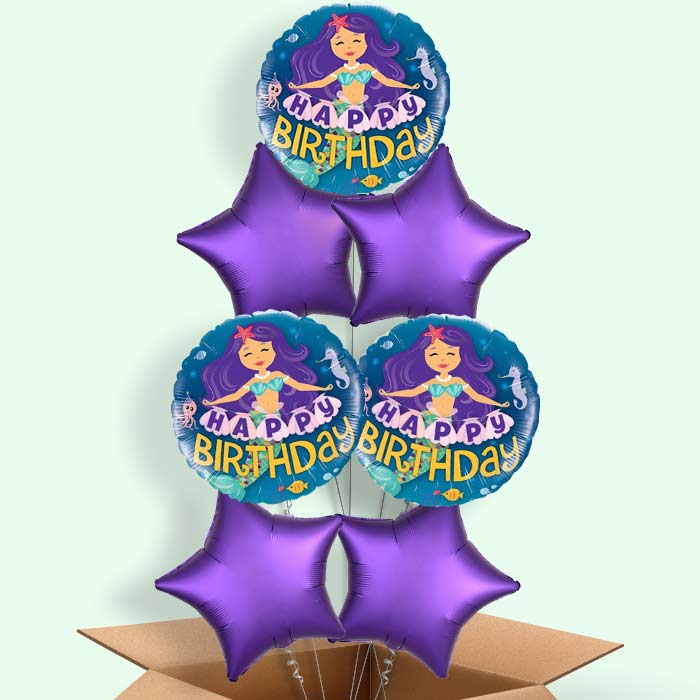 Happy Birthday Mermaid Helium Balloon in a Box - 7 Balloon | Small Indoor Plants