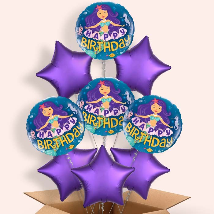 Happy Birthday Mermaid Helium Balloon in a Box - 9 Balloon | Small Indoor Plants