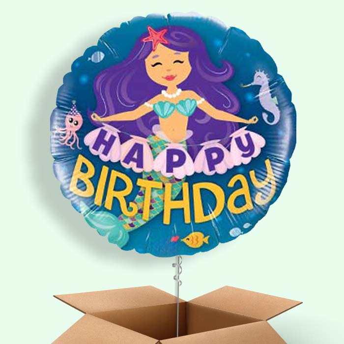 Happy Birthday Mermaid Helium Balloon in a Box - 1 Balloon | Small Indoor Plants
