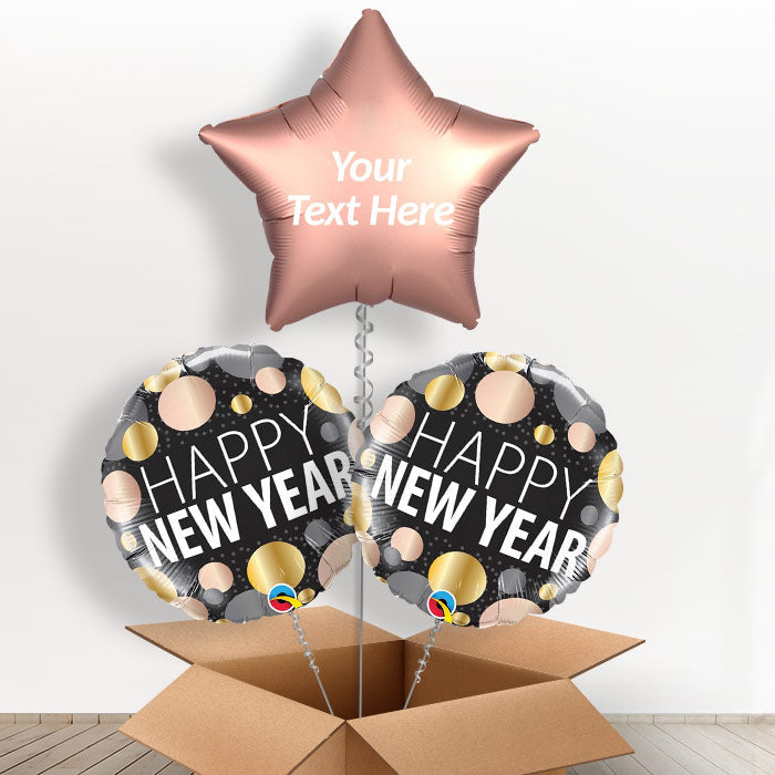 Personalised Happy New Year Balloons - Metallic Dots - Balloon Trio | Small Indoor Plants