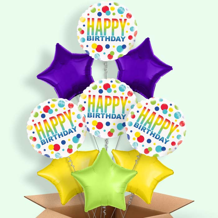 Happy Birthday Rainbow Polka Dot Balloons in a Box - 9 Balloon | Small Indoor Plants