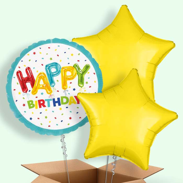 Colourful Birthday Balloons in a Box - 3 Balloon | Small Indoor Plants