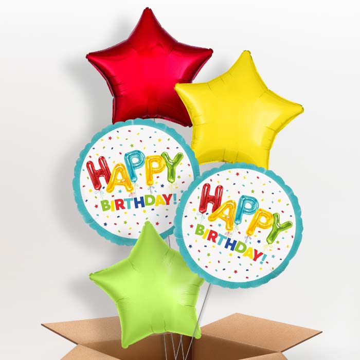 Colourful Birthday Balloons in a Box - 5 Balloon | Small Indoor Plants