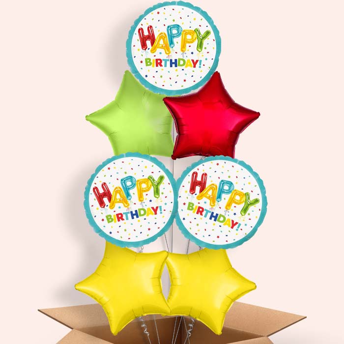 Colourful Birthday Balloons in a Box - 7 Balloon | Small Indoor Plants