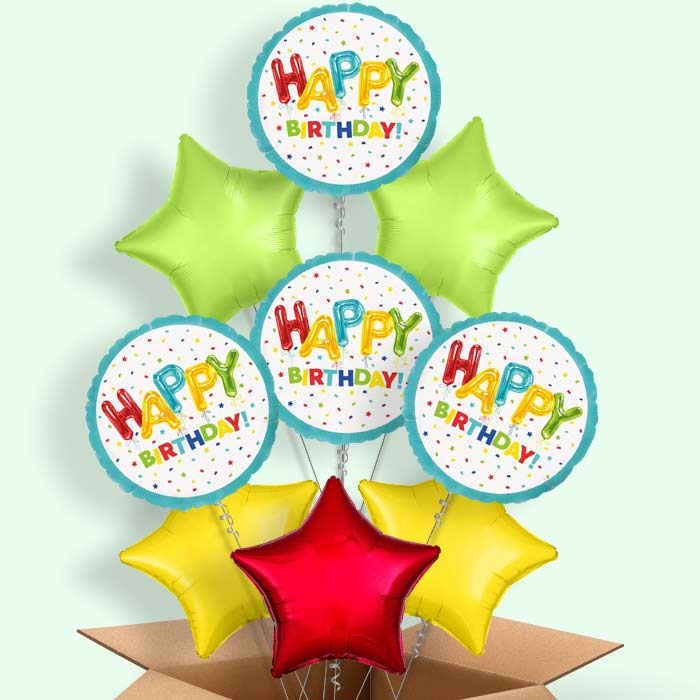 Colourful Birthday Balloons in a Box - 9 Balloon | Small Indoor Plants