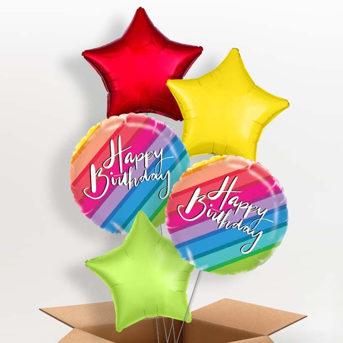 Rainbow Happy Birthday Balloons in a Box - 5 Balloon | Small Indoor Plants