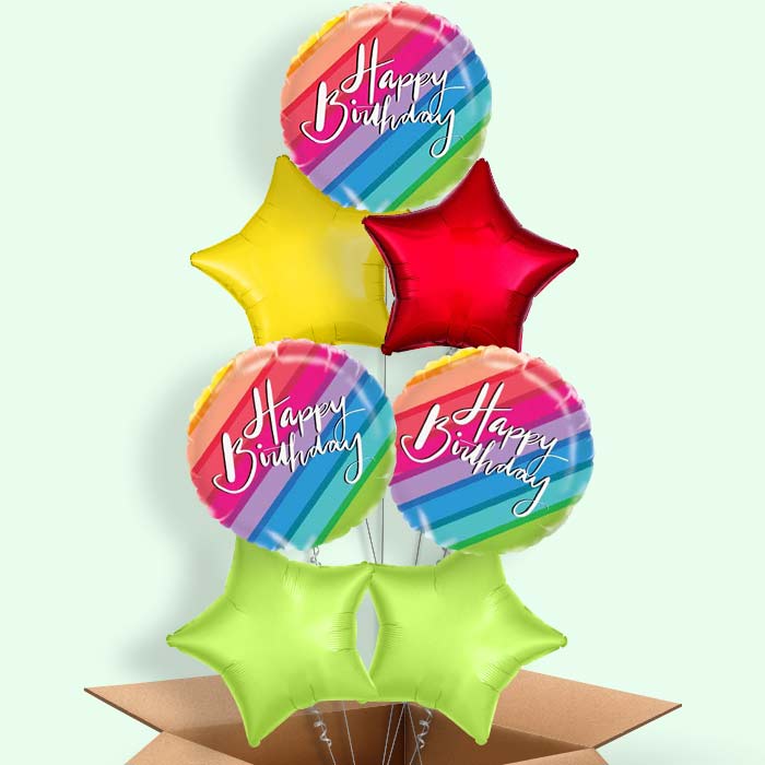 Rainbow Happy Birthday Balloons in a Box - 7 Balloon | Small Indoor Plants