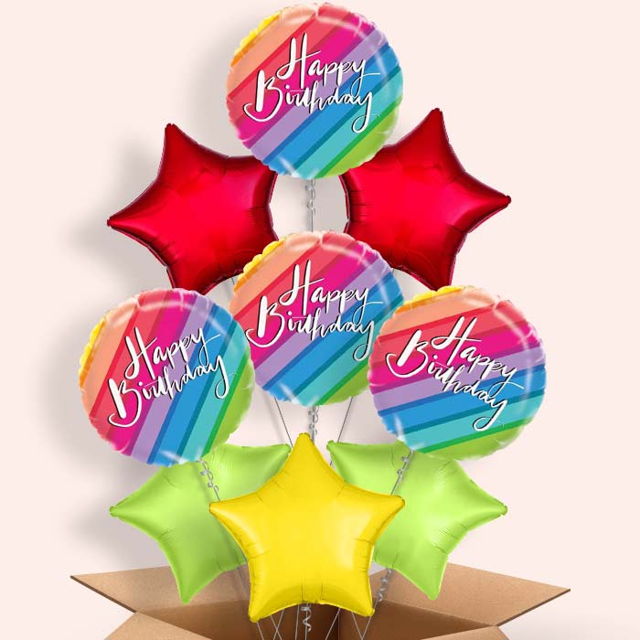 Rainbow Happy Birthday Balloons in a Box - 9 Balloon | Small Indoor Plants