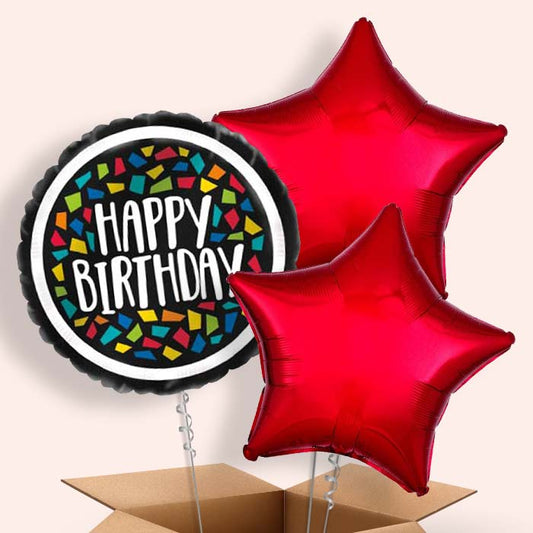Mosaic Colourful Birthday Balloons in a Box - 3 Balloon | Small Indoor Plants