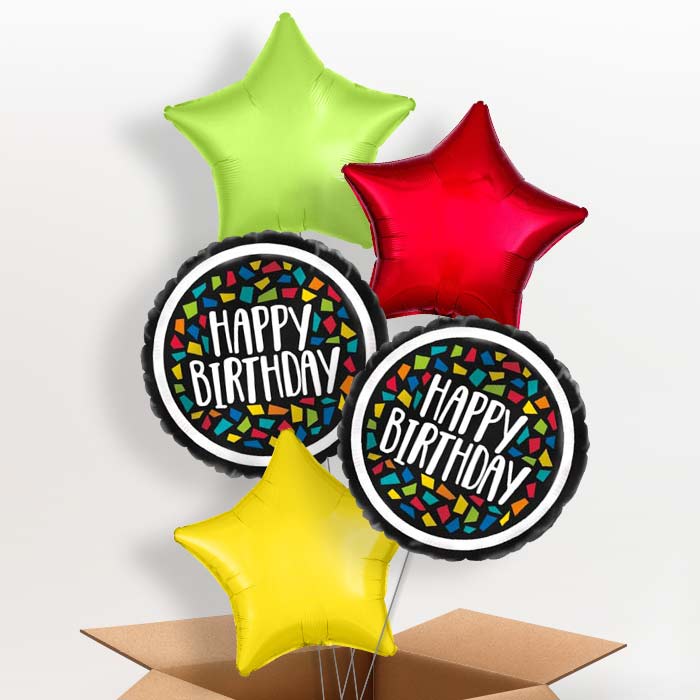 Mosaic Colourful Birthday Balloons in a Box - 5 Balloon | Small Indoor Plants