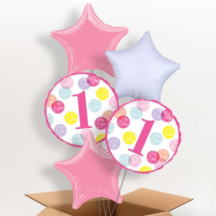 Pink Dots 1st Birthday Balloon in a Box - 5 Balloon | Small Indoor Plants