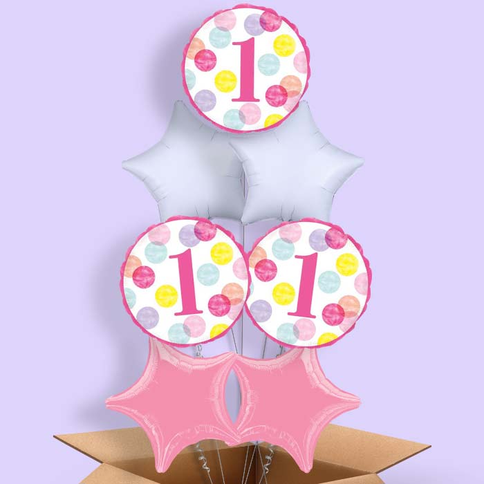 Pink Dots 1st Birthday Balloon in a Box - 7 Balloon | Small Indoor Plants