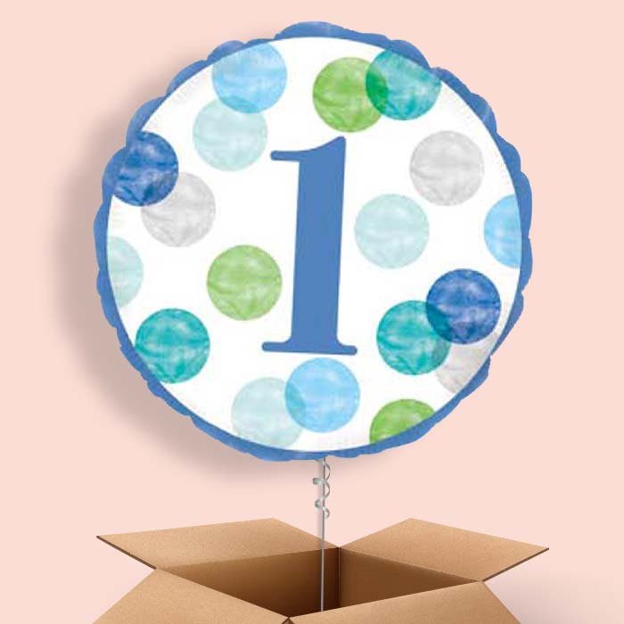Blue Dots 1st Birthday Balloon in a Box - 1 Balloon | Small Indoor Plants