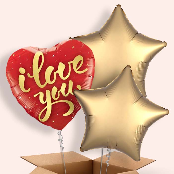 I Love You Balloons in a Box (Gold Script) - 3 Balloon | Small Indoor Plants