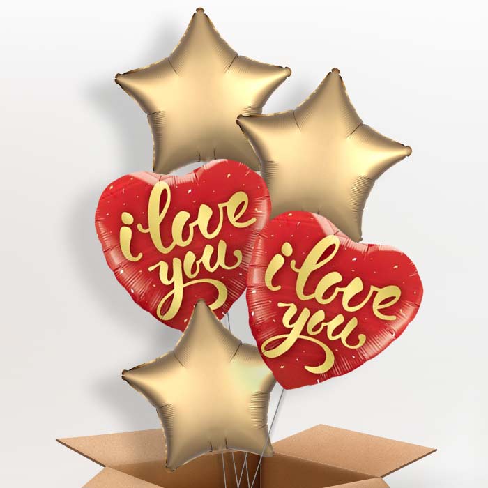 I Love You Balloons in a Box (Gold Script) - 5 Balloon | Small Indoor Plants