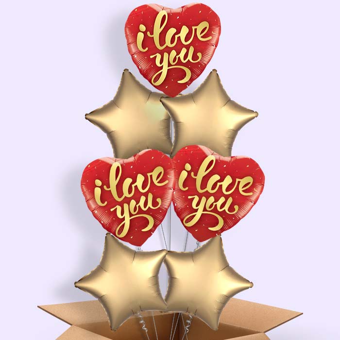 I Love You Balloons in a Box (Gold Script) - 7 Balloon | Small Indoor Plants